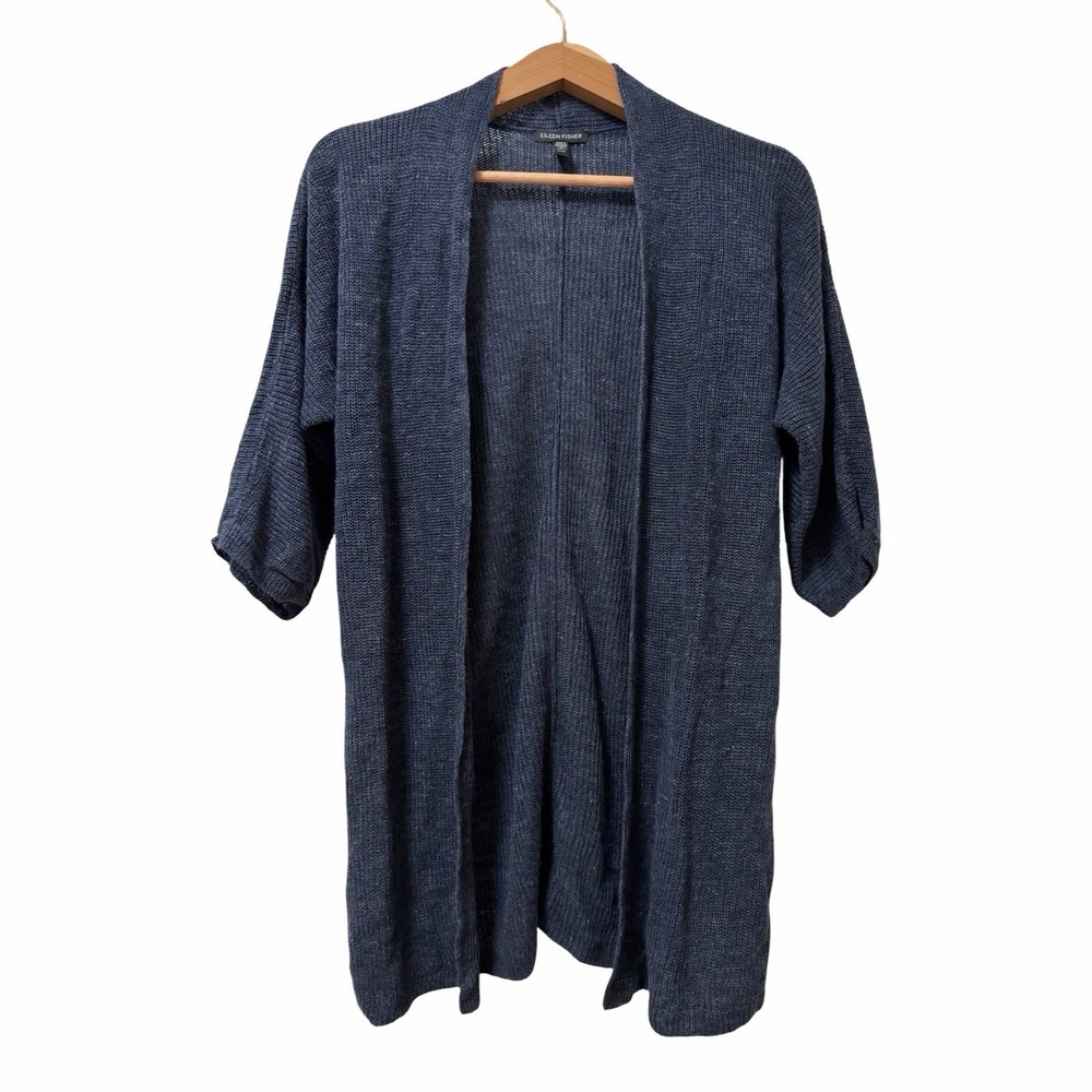 Eileen Fisher Organic‎ Linen Open Short Sleeve Cardigan Size XS Coastal Beachy